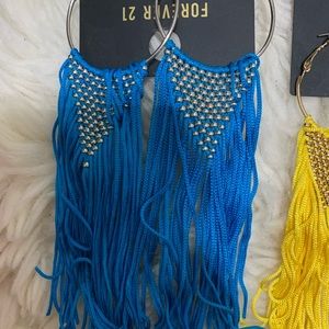 Blue fringe earrings